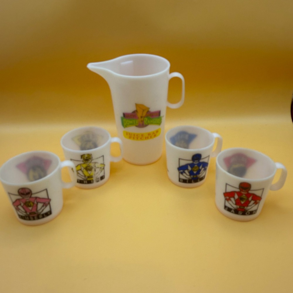Vintage Mighty Morphin Power Rangers Juice Bar Cups & Pitcher 1994 Chilton Globe